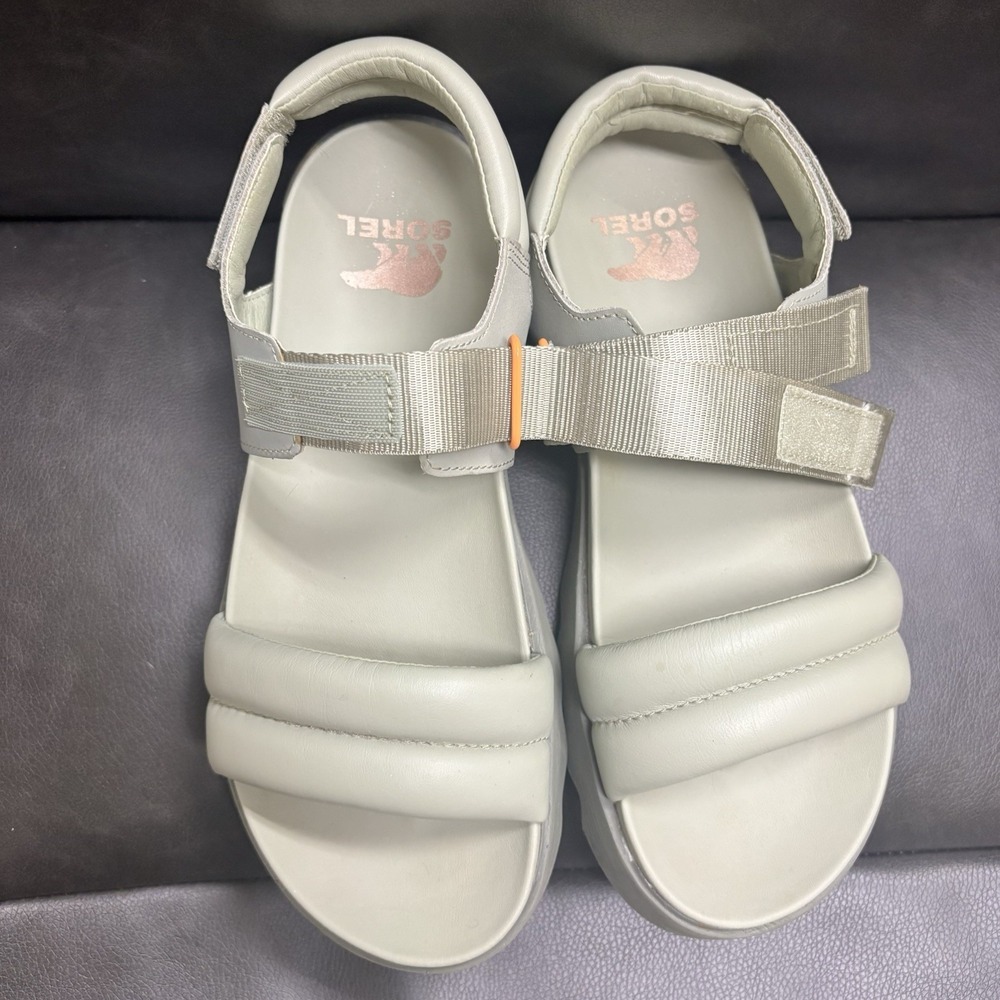 Sorel Viibe Sandals Womens Size 9 Soft Green Leather Slingback Comfort Flat Vibe - Picture 7 of 11